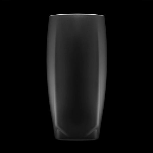 A matte black, heavy non-leaded crystal highball glass with mirrored interior, ideal for whiskey and water with ice